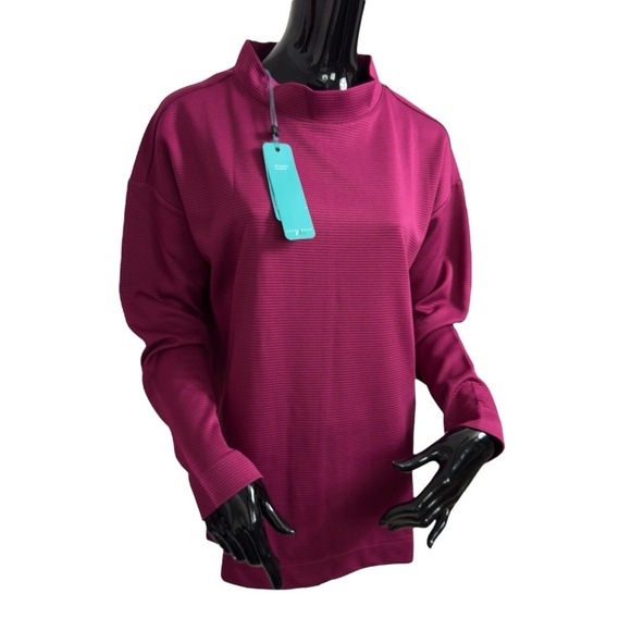 Leveler The Chase Women's Large Burgundy Mock Neck Long Sleeve Ribbed Top - Picture 5 of 15